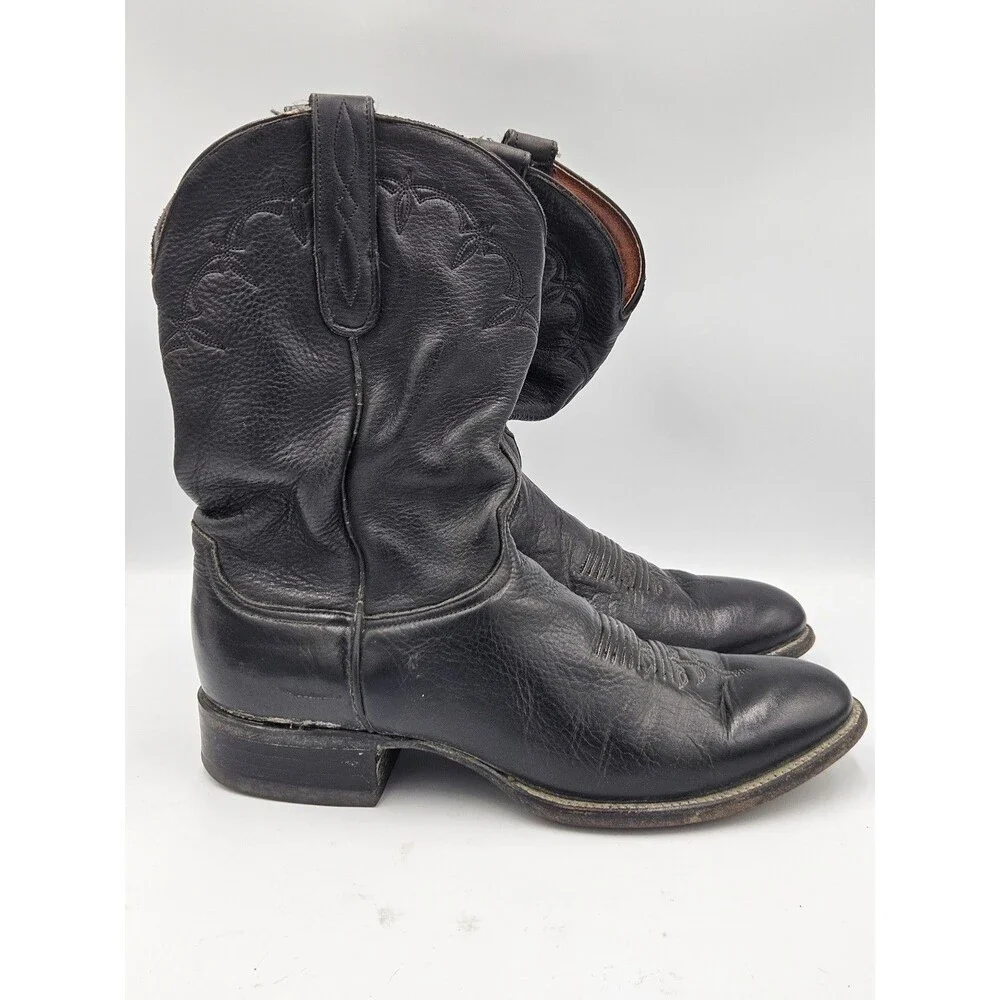 Larry Mahan Men’s Black Leather Cowboy Boots Western Size US 8 D